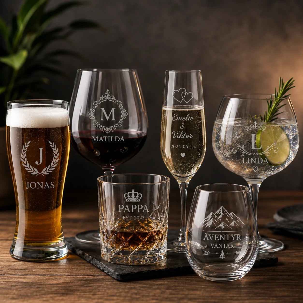 Personliga glas med egen gravyr