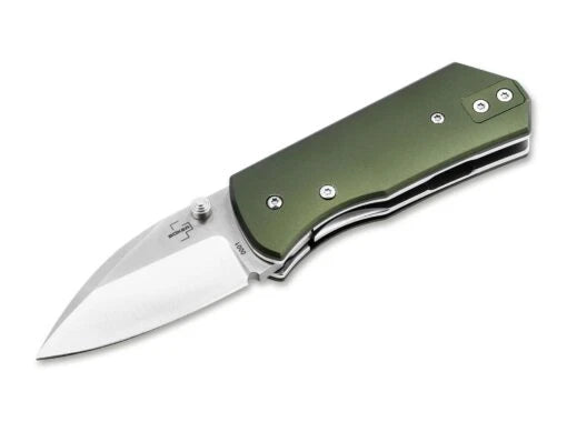 Böker Plus Lefti fällkniv med grönt aluminiumhandtag och blad