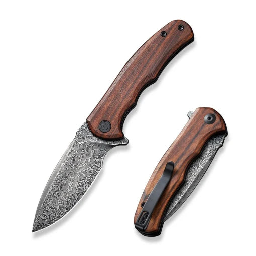 CIVIVI Mini Praxis Damascus fällkniv med damaskusblad och trähandtag