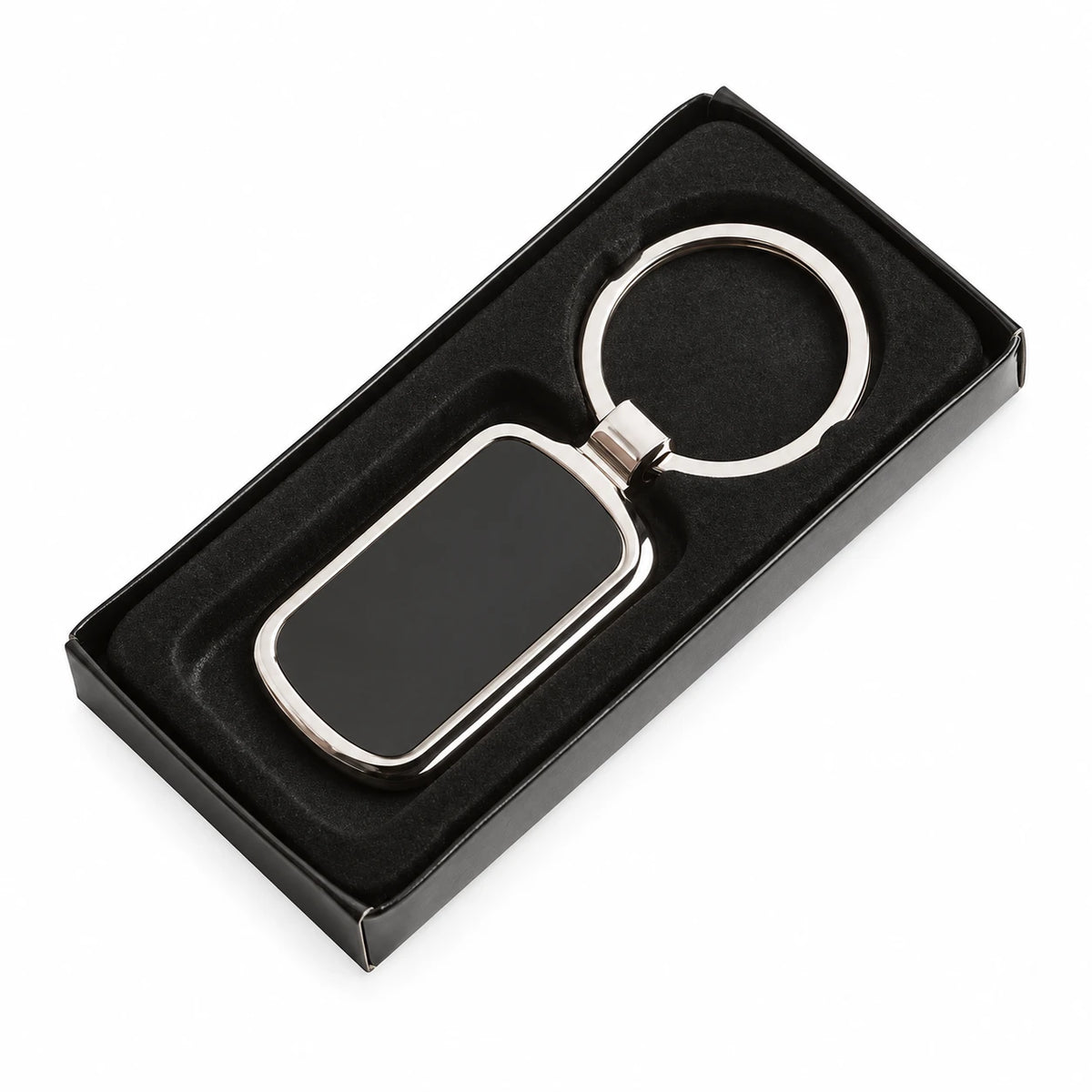 Personlig rektangulär metallnyckelring i presentförpackning