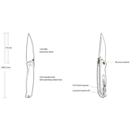 Ruike P661-B teknisk skiss med mått och detaljer